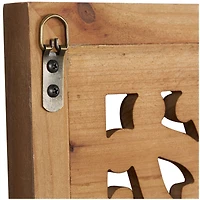 40" Brown Wood Framed Wall Mirror with Carved Scroll Pattern