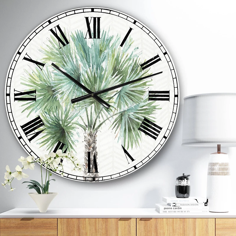 Designart Mixed Botanical Greens Palms III Farmhouse Wall Clock
