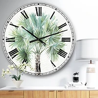 Designart Mixed Botanical Greens Palms III Farmhouse Wall Clock