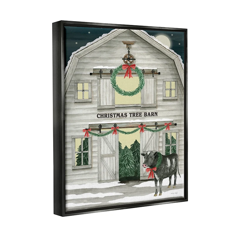 Stupell Industries Christmas Tree Barn Rural Countryside Framed Floater Canvas Wall Art