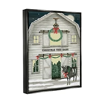 Stupell Industries Christmas Tree Barn Rural Countryside Framed Floater Canvas Wall Art