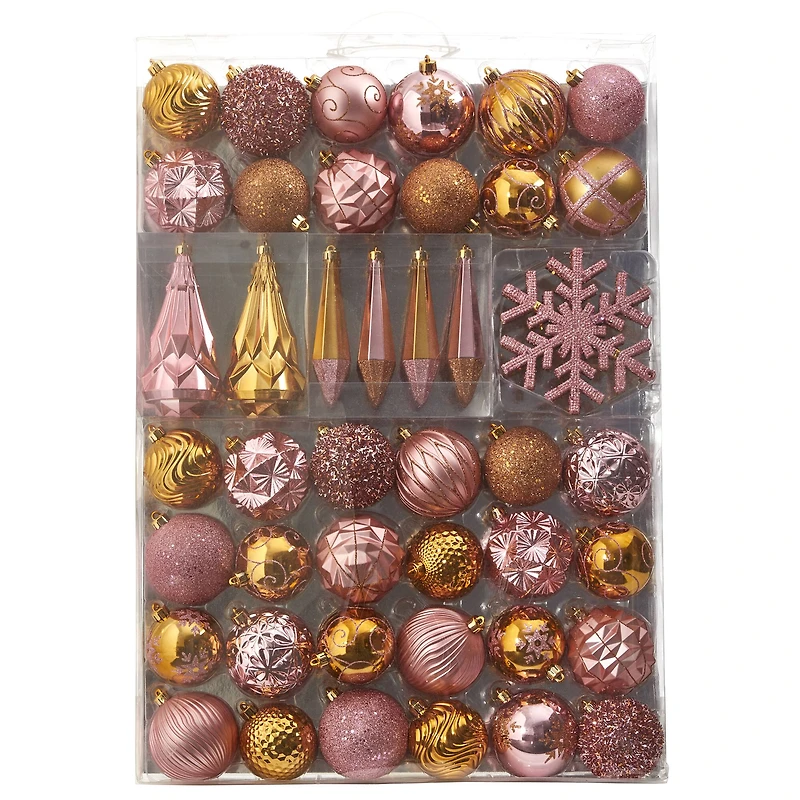 52ct. 6" Pink & Gold Shatterproof Ornament Set