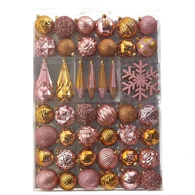 52ct. 6" Pink & Gold Shatterproof Ornament Set