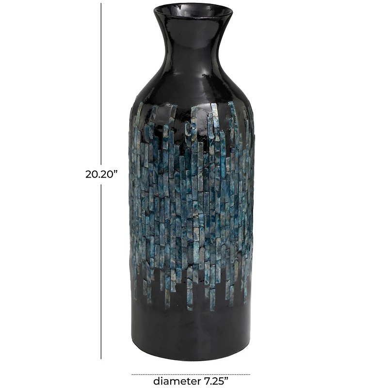 20" Black Capiz Shell Handmade Vase with Blue Ombre Design