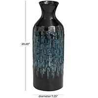20" Black Capiz Shell Handmade Vase with Blue Ombre Design