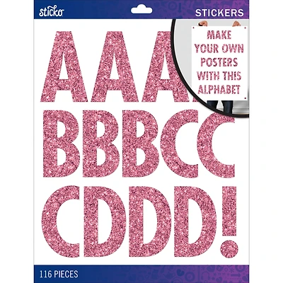 Sticko® Pink Glitter Futura Regular XL Alphabet Stickers
