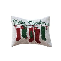 Hello Honey® 14" x 10" Merry Christmas Cotton Beaded Lumbar Pillow with Stockings & Velvet Back