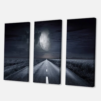 Designart - Asphalt Road Under Cloudy Full Moon III