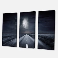 Designart - Asphalt Road Under Cloudy Full Moon III