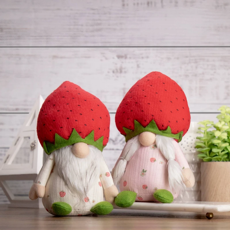 9.5" Green & Red Boy Springtime Strawberry Gnome
