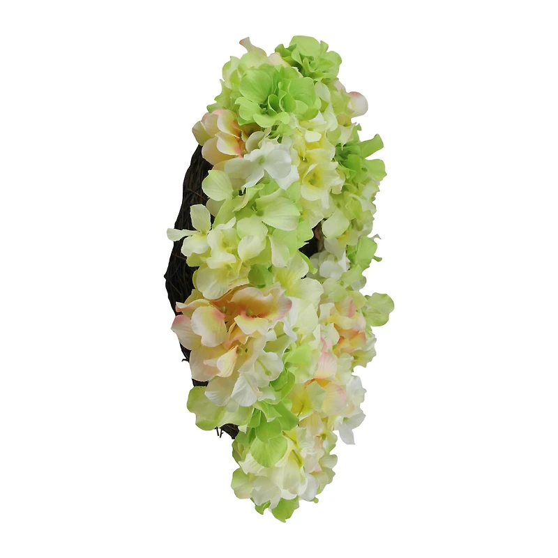 15" Yellow, Green & Pink Hydrangea Flower Artificial Spring Wreath