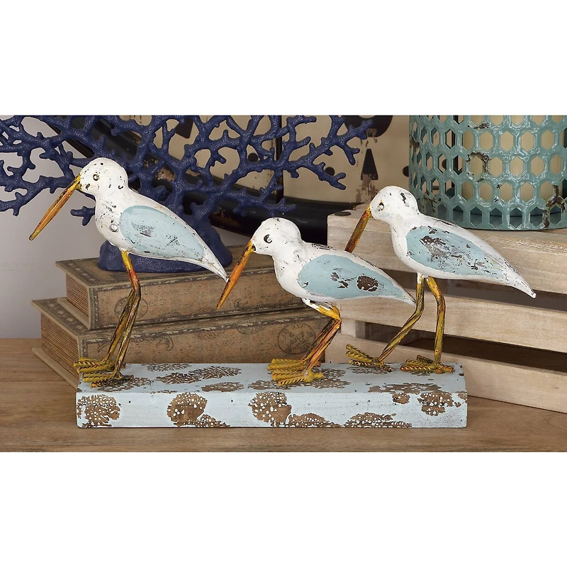 White Metal Coastal Sculpture, Birds 10" x 20" x 4"