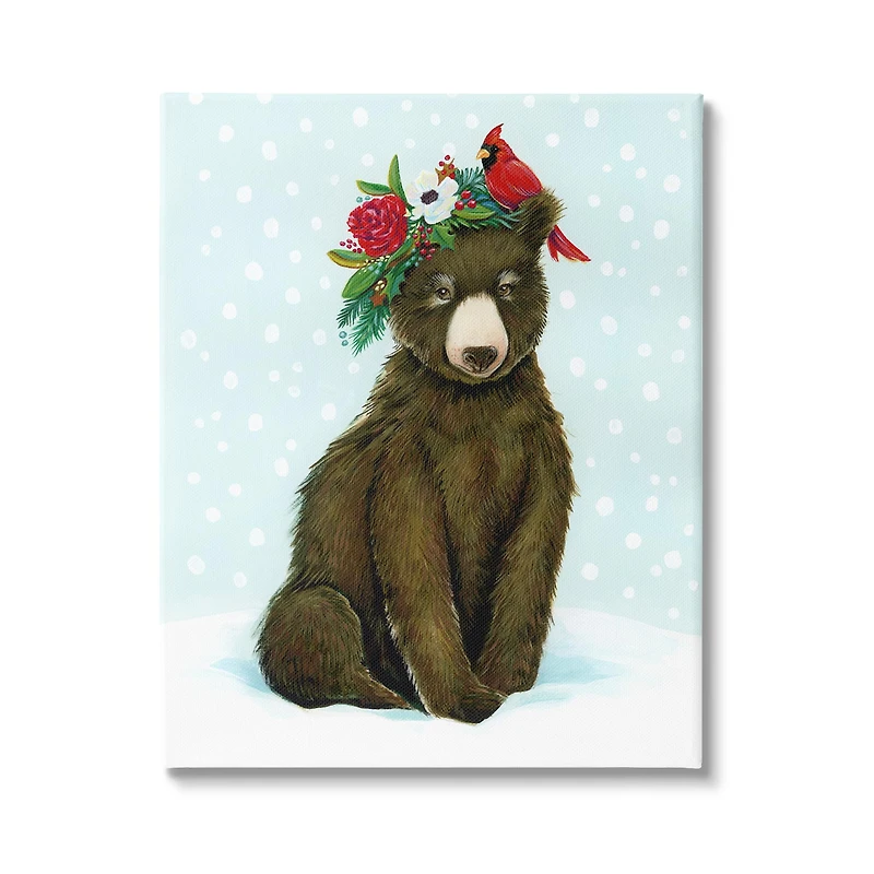 Stupell Industries Bear Seasonal Holly Snow Scene Canvas Wall Art