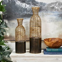 Light Brown Plastic Rattan Handmade Vase Set