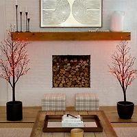 5ft. Orange & Purple LED Pre-Lit Halloween Deluxe Black Twig Artificial Fall Tree