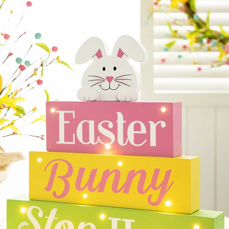 Glitzhome® 12" Easter LED Lighted Wooden Bunny Block Word Sign