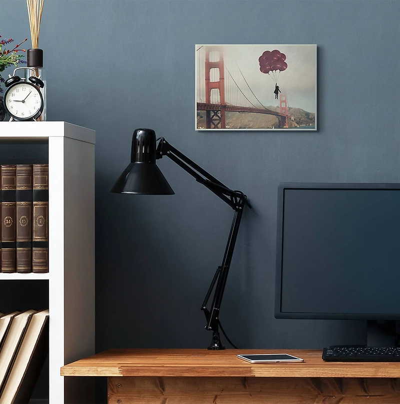 Stupell Industries Bridge Girl Balloons Abstract Modern Collage Design Wall Plaque