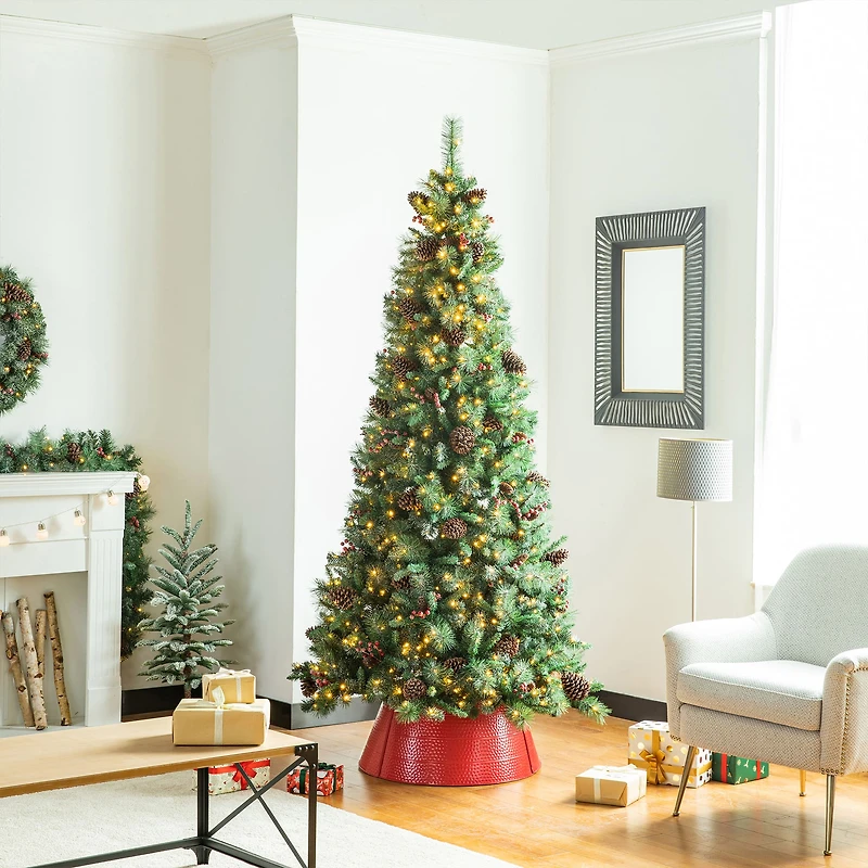 Glitzhome® 26" Red Hammered Metal Tree Collar