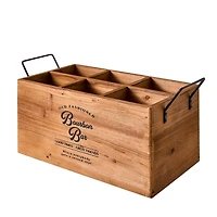 American Art Decor The Bourbon Bar Wood Crate Bottle Holder with Metal Handles - 7" x 14" x 8"