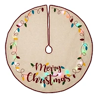 Glitzhome® 48" LED Embroidered Merry Christmas Linen Christmas Tree Skirt