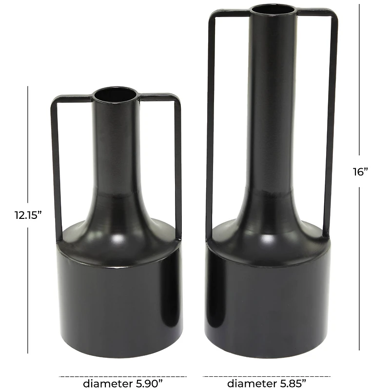 The Novogratz Black Metal Vase with Handles Set of 2 16", 12"