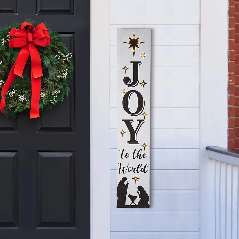 Glitzhome® 42" Lighted Wooden Nativity Porch Sign with Timer