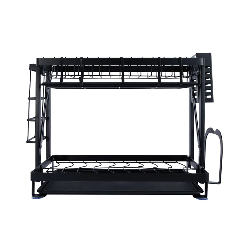 Household Essentials 12" Black Metal 2-Tier Countertop Caddy with Cutouts