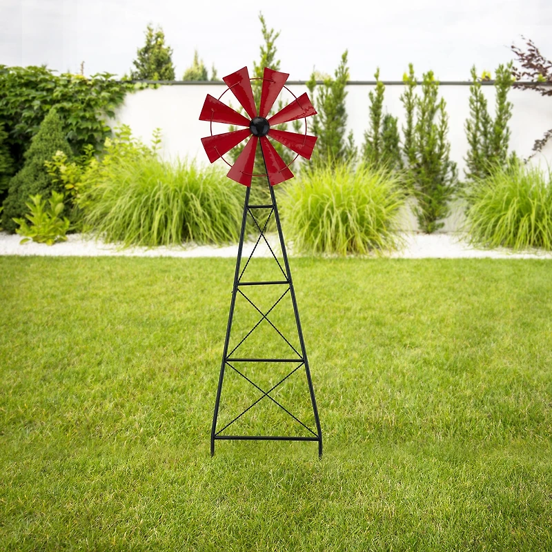Glitzhome® 3.5ft Red Metal Wind Spinner Yard Stake