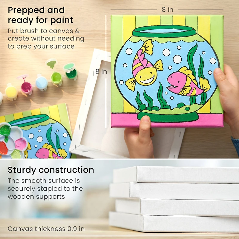 Arteza® Kids Canvas Paint Kit, 4 8x8 Canvas with Brushes & Paints Water Creatures