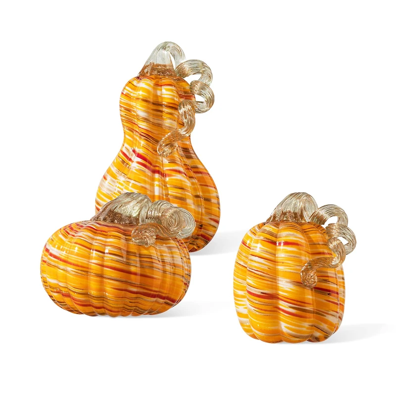 Glitzhome® Multi Stripes Glass Pumpkin & Gourd Set