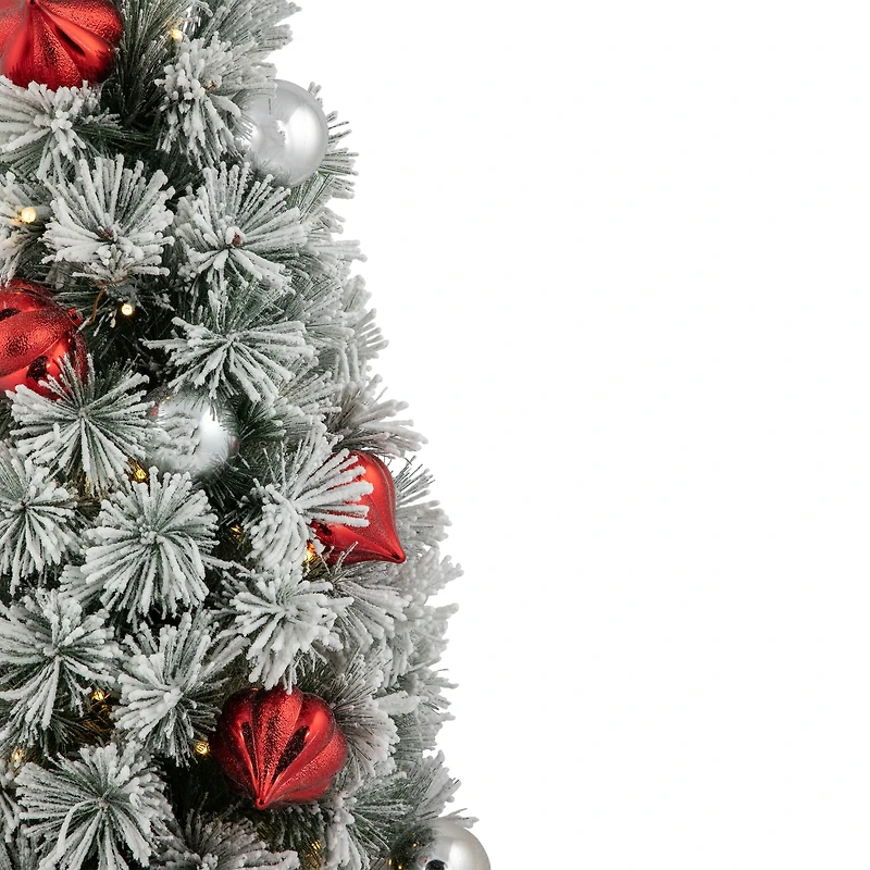 3ft. Pre-Lit Potted Snowy Bristle Pine Artificial Christmas Tree, Warm White LED Lights