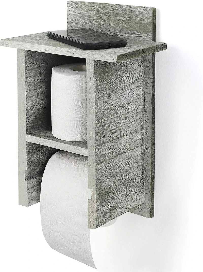 Olive Green Wood Toilet Paper Holder with Storage Shelf