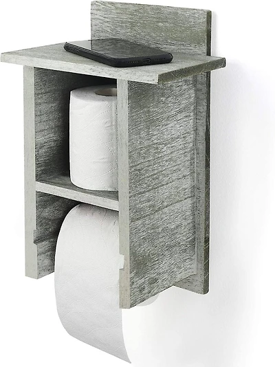 Olive Green Wood Toilet Paper Holder with Storage Shelf