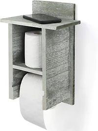 Olive Green Wood Toilet Paper Holder with Storage Shelf