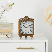 8" Gold Metal Scroll Antique Style Clock
