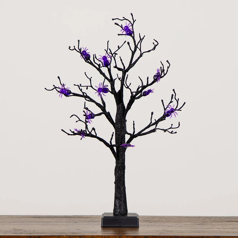 2ft. Pre-Lit Artificial Halloween Spider Twig Tree with 24 Purple LED Lights