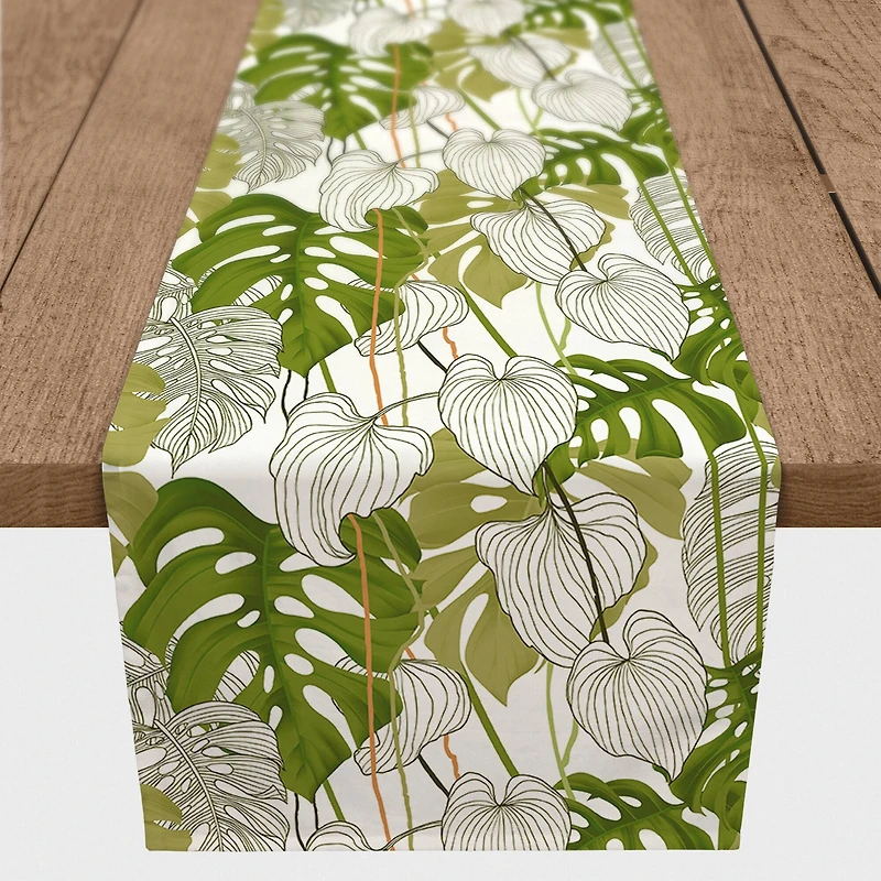 Yellow Green Monstera 16" x 72" Cotton Twill Runner