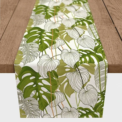 Yellow Green Monstera 16" x 72" Cotton Twill Runner
