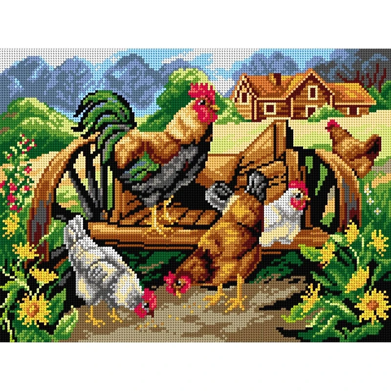 Orchidea Gobelin Canvas For Halfstitch Without Yarn Roaster And Chickens