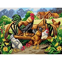 Orchidea Gobelin Canvas For Halfstitch Without Yarn Roaster And Chickens