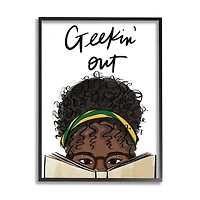 Stupell Industries Geekin' Out Phrase Woman Reading Book in Frame Wall Art