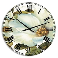 Designart White Blossoming Flower Close-Up Traditional Wall Clock