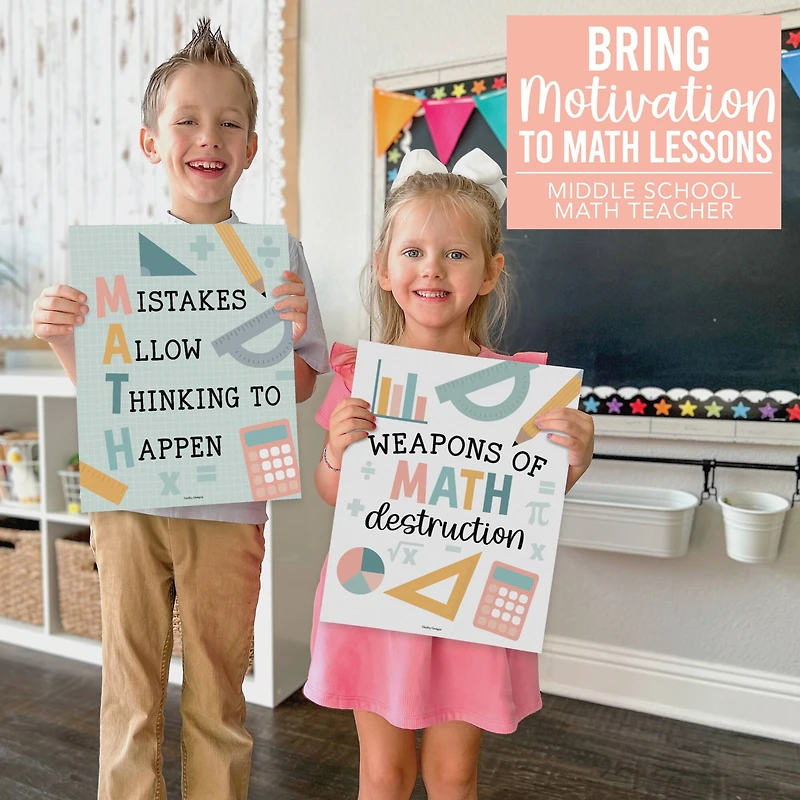 Hadley Designs 11" x 14" Boho Math Bulletin Board Classroom Décor Posters Set