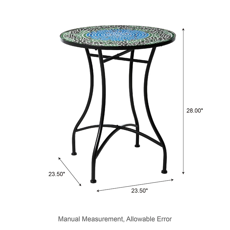 Glitzhome® 28" Green Outdoor Metal Folding Bistro Table with Ceramic Tile Top