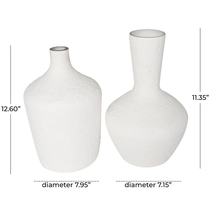 White Glass Textured Vase Set