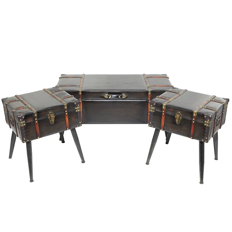 Black Faux Leather Studded Coffee Table Set