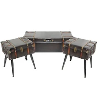 Black Faux Leather Studded Coffee Table Set