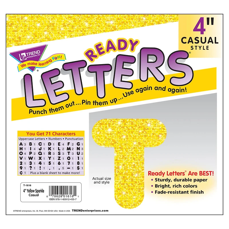 TREND Enterprises® Sparkle 4" Casual Uppercase Ready Letters®, 71 Per Pack