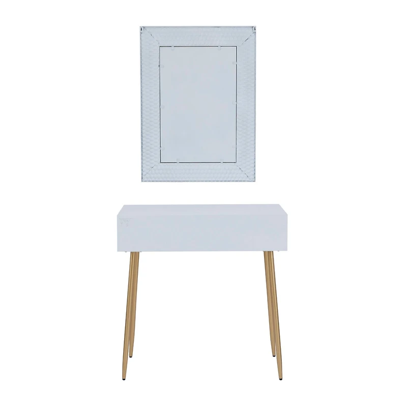 Set of 2" White Wood Contemporary Console Table with Mirror, 31" x 31" x 16"