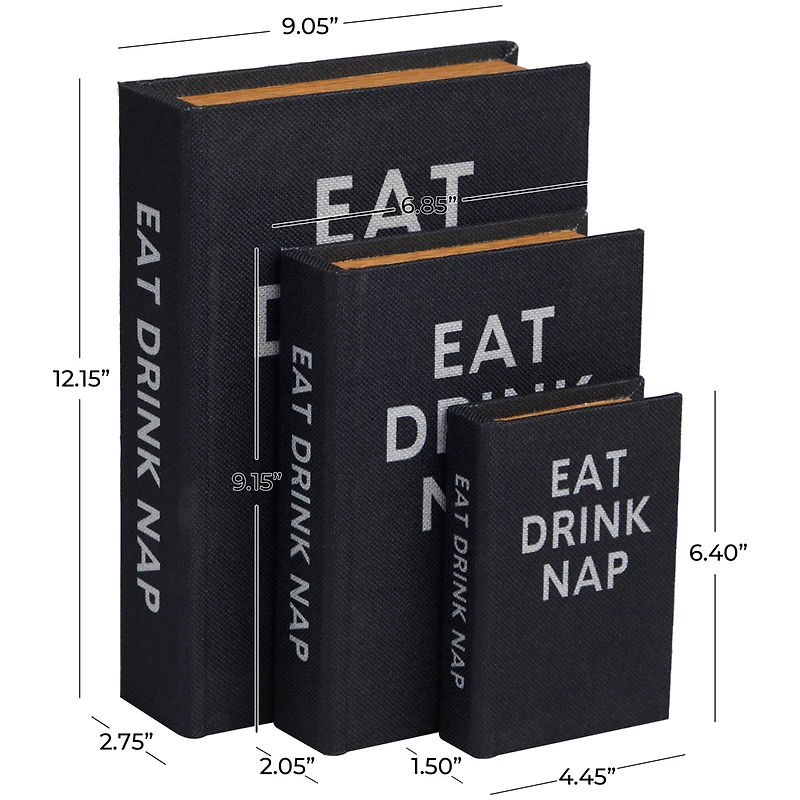 Black Eat Drink Nap Linen Storage Book Box Set